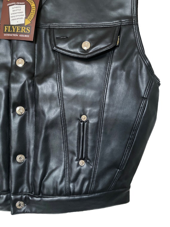 BIKER BLACK faux LEATHER vest, 1980s original sim… - image 4
