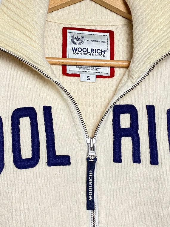 vtg Woolrich heavy wool cream zipped jumper, turt… - image 3