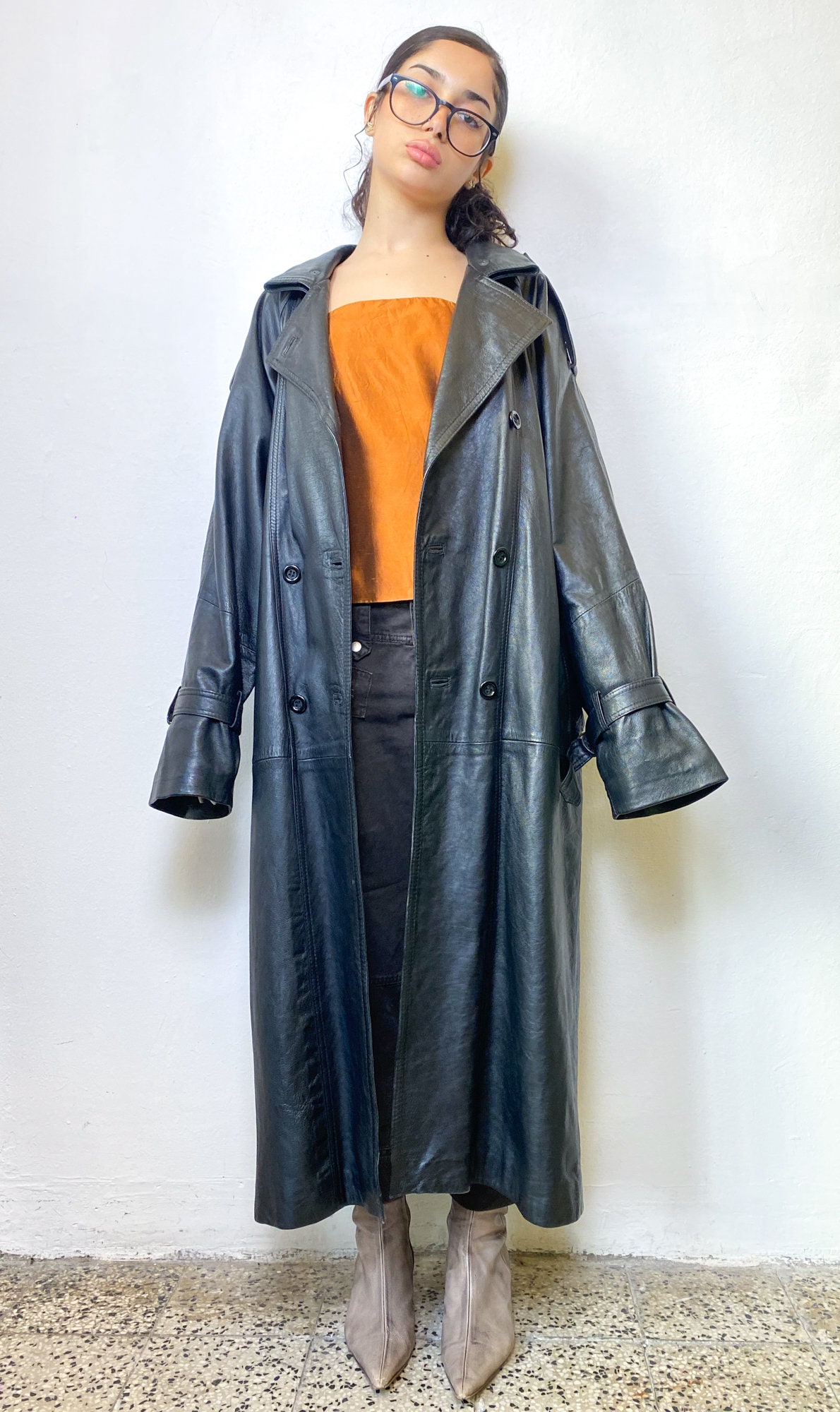 Vintage Black Leather Trench, Unisex Double Breast Sovietic Leather Coat, Minimal 80s-90s Floor Length Coat. - Etsy Vintage Black Leather Trench, Unisex Double Breast Sovietic Leather Coat, Minimal 80s-90s Floor Length Coat. - Etsy