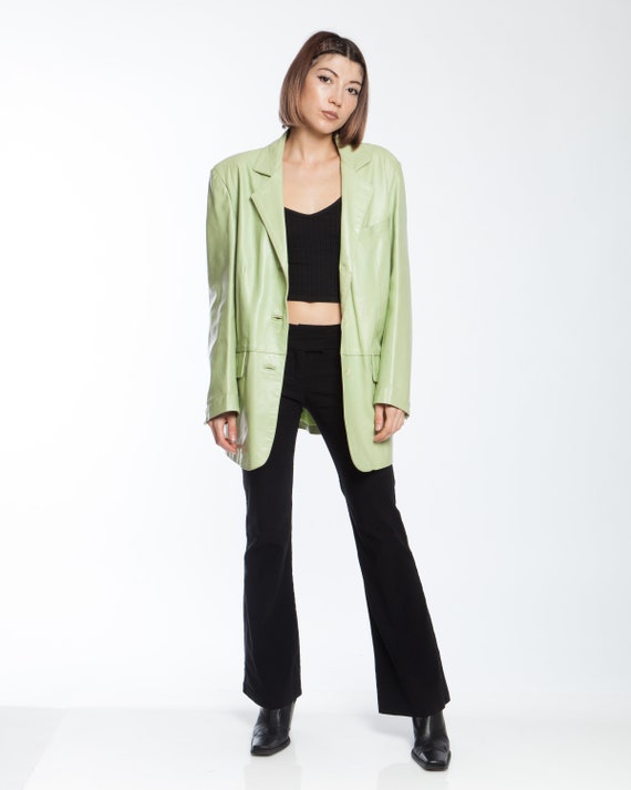 PASTEL GREEN LEATHER suit jacket real leather, ove