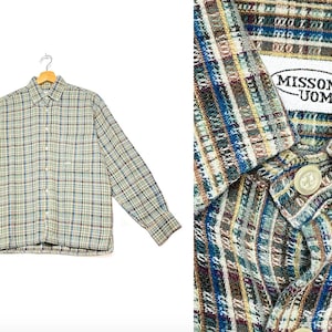 MISSONI man&#39;s Oxford shirt, unisex quality vintage shirt, multicolor stripes geometric print, size S