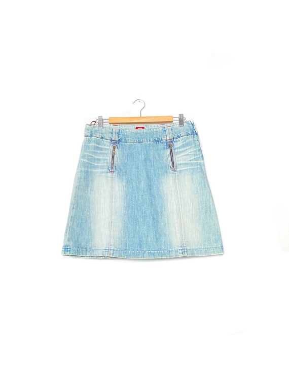 2000s Miss Sixty vintage faded denim knee skirt, … - image 1