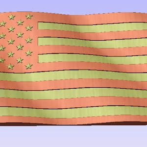 Op de afbeelding: Een Amerikaanse houten vlag met rode en witte strepen en een blauw veld met sterren. De vlag wappert in de wind.