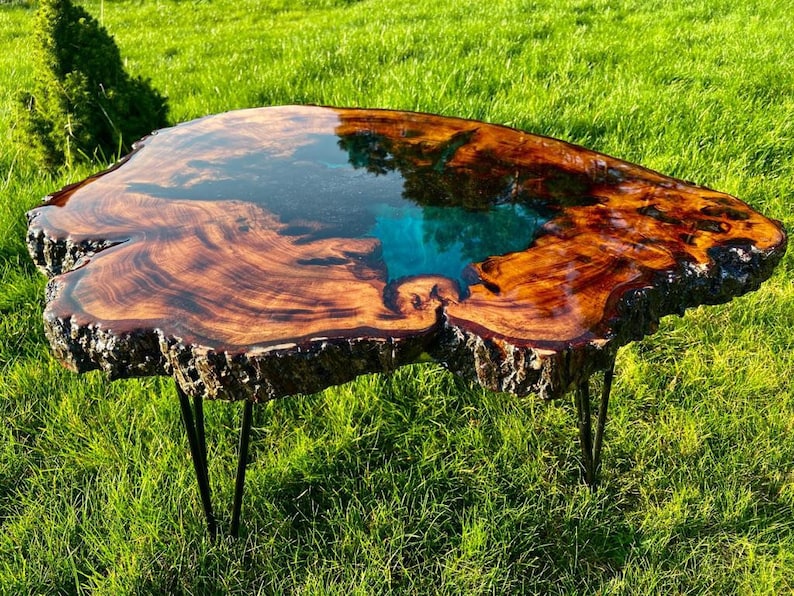 CUSTOM MADE XXL Designer Wohnzimmertisch Epoxidharz Resin Baumkante Natur Living Edge Couchtisch image 5