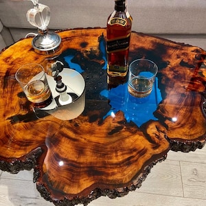 CUSTOM MADE XXL Designer Wohnzimmertisch Epoxidharz Resin Baumkante Natur Living Edge Couchtisch image 1