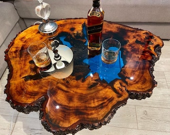 CUSTOM MADE XXL Designer Wohnzimmertisch Epoxidharz Resin Baumkante Natur Living Edge Couchtisch