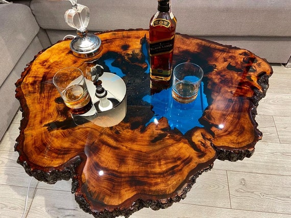 CUSTOM MADE XXL Designer Wohnzimmertisch Epoxidharz Resin Baumkante Natur Living Edge Couchtisch