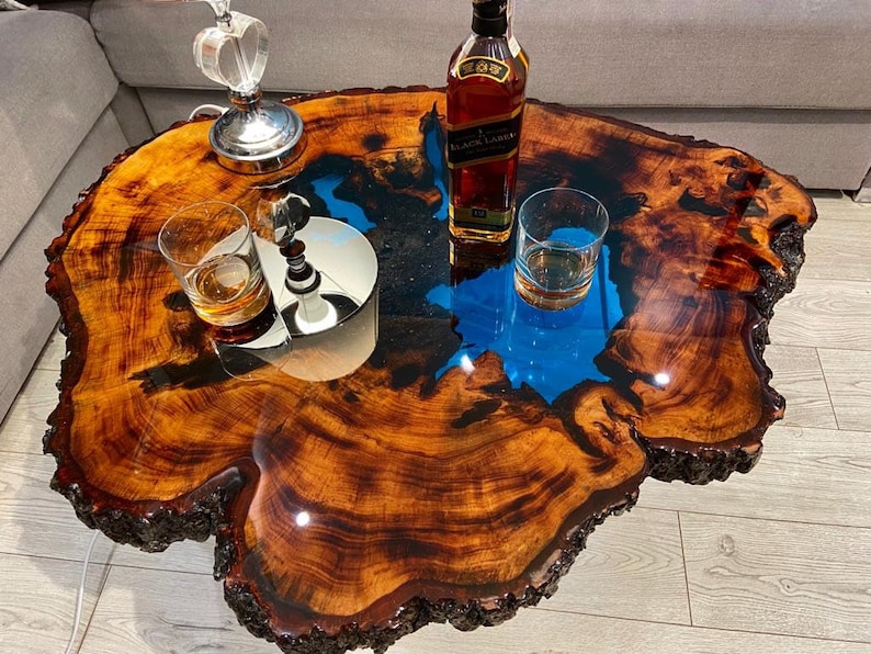 CUSTOM MADE XXL Designer Wohnzimmertisch Epoxidharz Resin Baumkante Natur Living Edge Couchtisch image 1