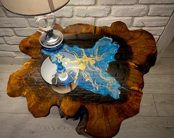 Designer Wohnzimmertisch Epoxidharz Resina Baumkante Natur Living Edge Couchtisch CUSTOM MADE
