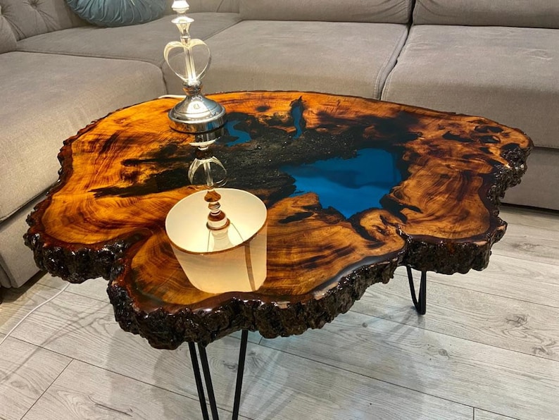 CUSTOM MADE XXL Designer Wohnzimmertisch Epoxidharz Resin Baumkante Natur Living Edge Couchtisch image 3
