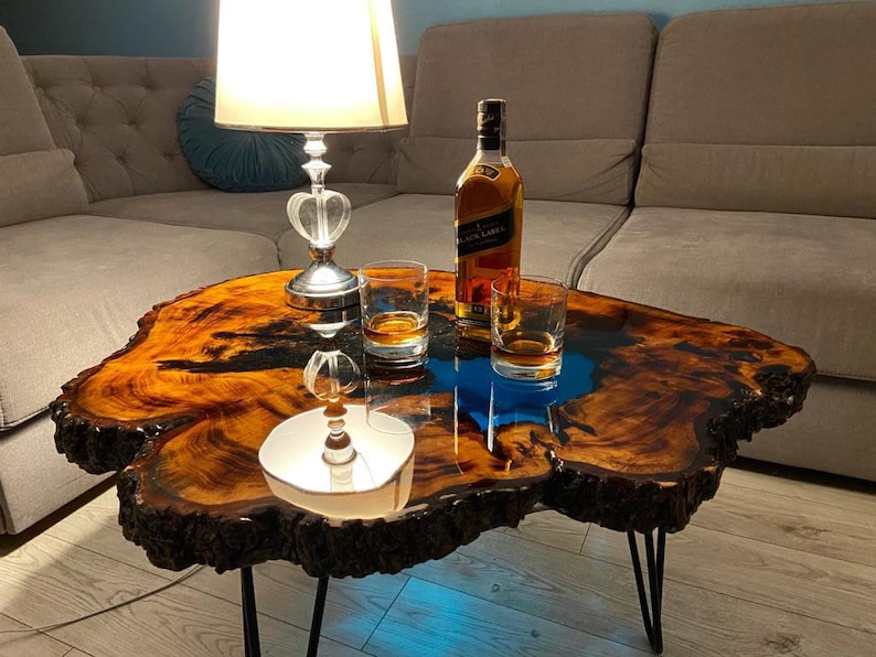 CUSTOM MADE XXL Designer Wohnzimmertisch Epoxidharz Resin Baumkante Natur Living Edge Couchtisch image 6