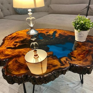 CUSTOM MADE XXL Designer Wohnzimmertisch Epoxidharz Resin Baumkante Natur Living Edge Couchtisch image 8