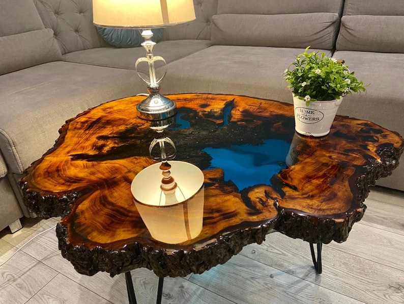 CUSTOM MADE XXL Designer Wohnzimmertisch Epoxidharz Resin Baumkante Natur Living Edge Couchtisch image 8