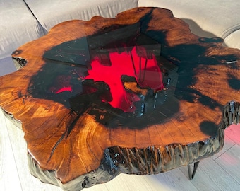 Designer Epoxidharz Tisch "Ruby red Cassiopea" aus Massivholz RARITÄT/ Couchtisch/ Coffee Table / Epoxy Wood