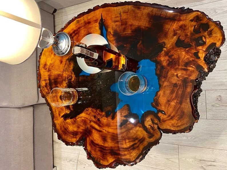 CUSTOM MADE XXL Designer Wohnzimmertisch Epoxidharz Resin Baumkante Natur Living Edge Couchtisch image 4
