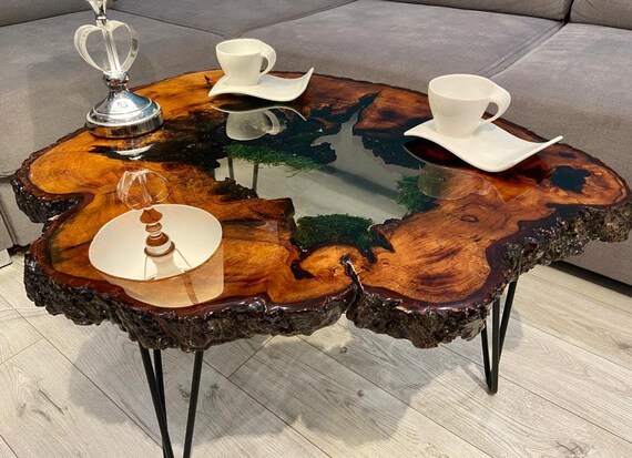 Designer Epoxy Tisch / Couchtisch / Wohnzimmertisch Aus Edel Holz Und Epoxid Harz