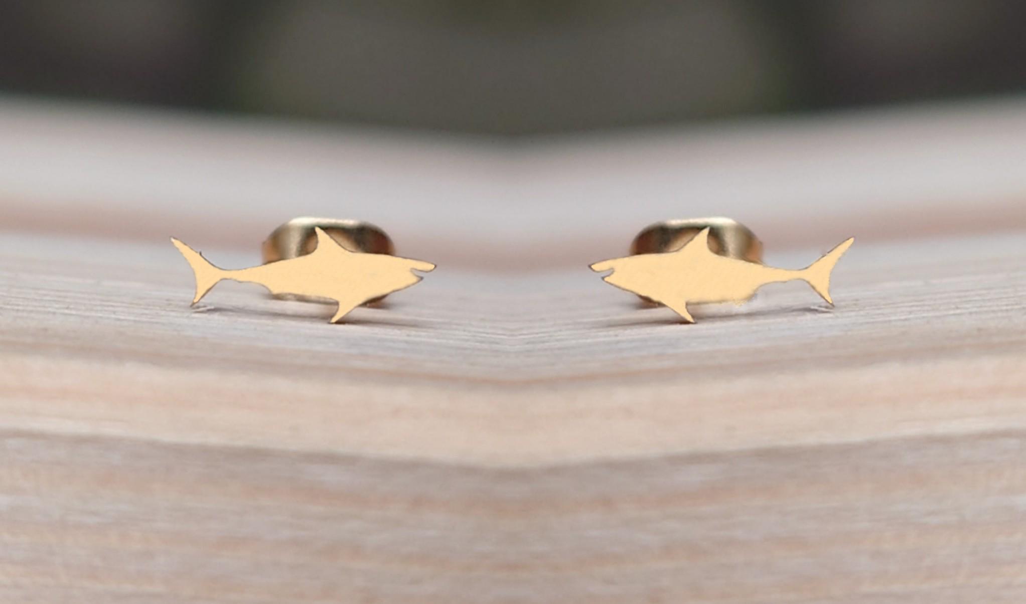 Shark Stud Earrings For Women – Cute Tiny Shark & Dolphin Earrings, Beach Party Jewelry Gift - View #4