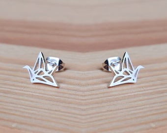 Origami Bird Stud Earrings - Minimalist Jewelry, Trendsetter Earrings, Statement Earrings