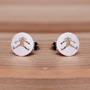 Jumping girl stud earrings - minimalist jewelry, trendsetter earrings, statement earrings, gift