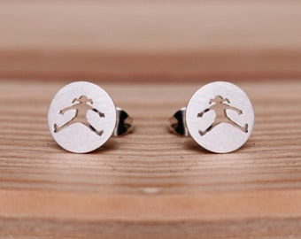 Jumping girl stud earrings - minimalist jewelry, trendsetter earrings, statement earrings, gift