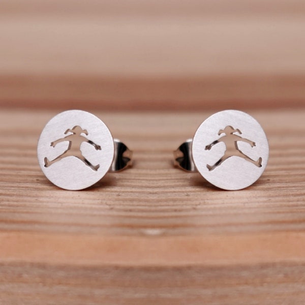 Jumping girl stud earrings - minimalist jewelry, trendsetter earrings, statement earrings, gift