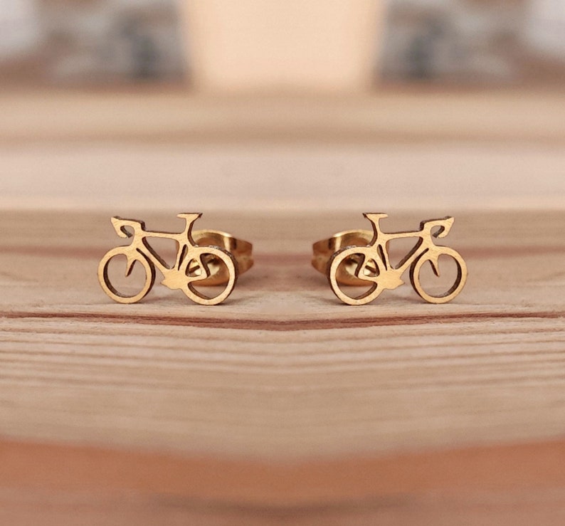 Fietsoorknopjes minimalistische sieraden, eenvoudige oorbellen, fietsoorbellen, fietssieraden afbeelding 3