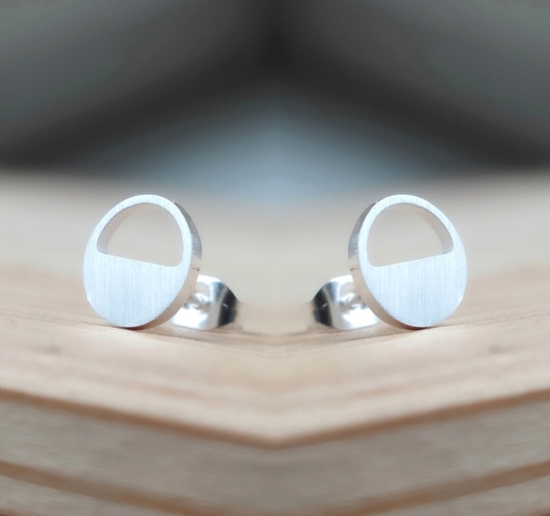 Half Circle Stud Earrings Minimalist Jewelry Simple Etsy