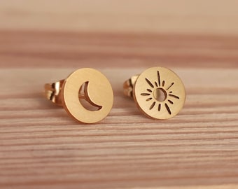 Sonne und Mond Ohrstecker - minimalistischer Schmuck, Trendsetter Ohrringe, Statement Ohrringe