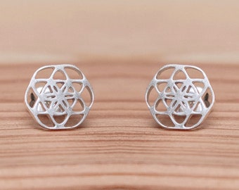 Flower of Life Stud Earrings - Minimalist Jewelry, Simple Earrings, Gold Jewelry, Trendsetter Earrings, Statement Earrings, Gift
