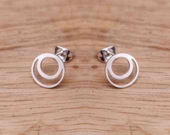Double circles stud earrings, small - minimalist jewelry, simple earrings, gold jewelry, trendsetter earrings, statement earrings