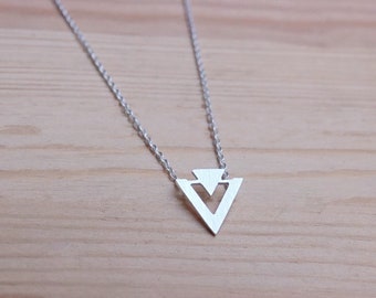 Double triangle necklace - charm necklace, minimalist jewelry, dainty necklace, minimal statement necklace, pendant necklace, gift