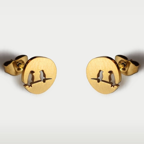 Zwei Vögel Ohrstecker - minimalistischer Schmuck, elegante Ohrstecker, Geschenk, Statement Ohrringe, Natur Ohrstecker, Birds earrings