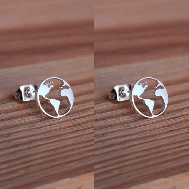 Welt Ohrstecker minimalistischer Schmuck, zauberhafte Ohrringe, schönes Geschenk, Statement Ohrringe Bild 3