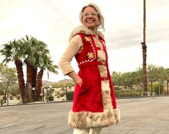 Almost Famous Long Red Vest Faux Fur 