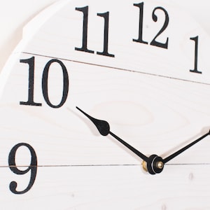 White Stain Solid Wood Handmade Wall Clock, Minimalist Wooden Clock, Large Wooden Wall Clock, Rustic Handmade Clock, Gift Clock
