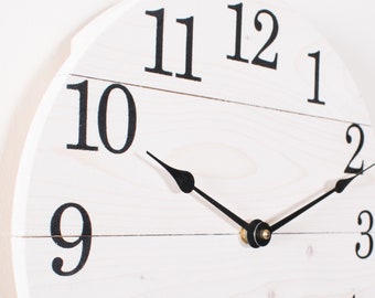 White Solid Wood Handmade Wall Clock, Minimalist Wooden Clock, Large Wooden Wall Clock, Rustic Handmade Clock, Gift Clock