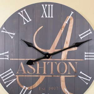 Gray Family Name Wood Wall Clock, Distressed Clock, Personalized Farmhouse, Oversize Wooden Wall Clock, Anniversary Gift, Wedding Gift