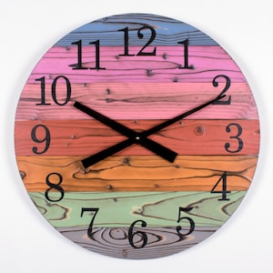 Handmade Wood Wall Clock, 12&quot; to 30&quot;, Bright Happy Rustic Clock, Wooden Clock, Large Wooden Clock, Farmhouse Clock, Custom Gift Clock