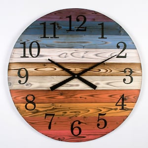 Handmade Wood Wall Clock, 12&quot; to 30&quot;, Various Colors,  Rustic Clock, Wooden Clock, Large Wooden Clock, Farmhouse Clock, Custom Gift Clock