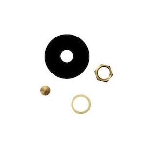 May include: A set of four small metal parts for a watch. The set includes a black round disc, a gold-colored ring, a gold-colored nut, and a gold-colored pin.