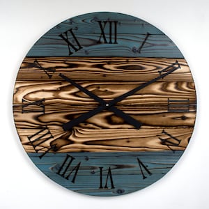 Handmade Wood Wall Clock, 12&quot; to 30&quot;, Teal and Bare Rustic Clock, Wooden Clock, Large Wooden Clock, Farmhouse Clock, Custom Gift Clock