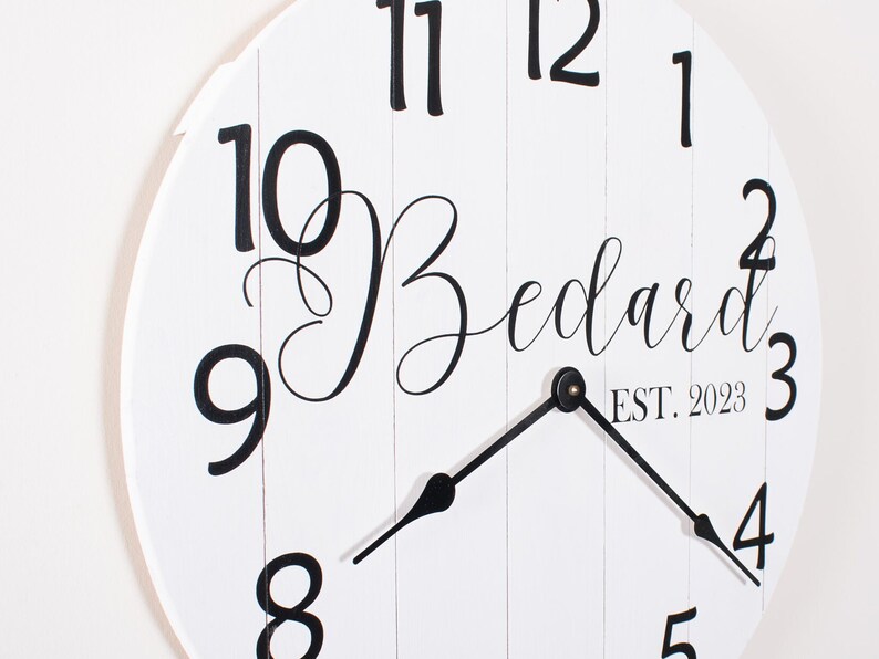 Elegant Handmade Wooden Wall Clock - Custom Last Name & Established ...