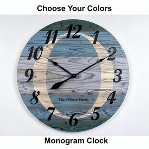 Custom Colored Monogram Clock, Personalized Custom Wall Clock, Anniversary Gift, Wedding Gift, Monogram Family Name Decor