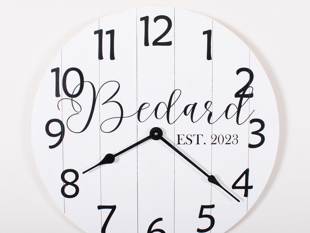 Elegant Handmade Wooden Wall Clock - Custom Last Name & Established ...