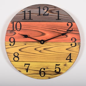 Handmade Wood Wall Clock, 12&quot; to 30&quot;, Autumn Colors Rustic Clock, Wooden Clock, Large Wooden Clock, Farmhouse Clock, Custom Gift Clock
