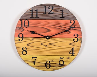 Handmade Wood Wall Clock, 12" to 30", Autumn Colors Rustic Clock, Wooden Clock, Large Wooden Clock, Farmhouse Clock, Custom Gift Clock