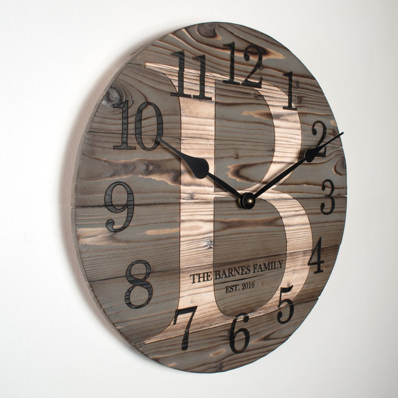 Personalized Dark Gray Wooden Wall Clock Custom Wall Decor Etsy