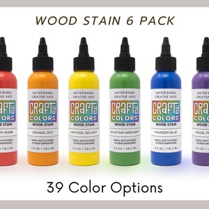 6 Pack of Colorful Wood Stains for Craft Projects, 39 Water-based Wood Stains for Furniture Refinish, Paint Supplies for DIY Art