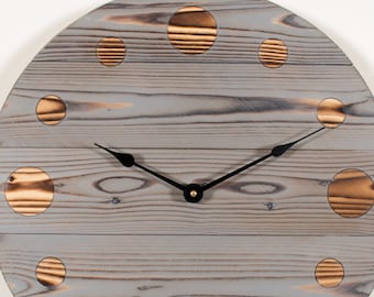 Handmade Wood Wall Clock, 12" to 30", Gray Circle Clock,  Rustic Clock, Wooden Clock, Large Wooden Clock, Farmhouse Clock, No Numbers Clock