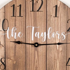 Family Name Wood Wall Clock, Cursive Wall Clock, Personalized Farmhouse Decor, Oversize Wooden Wall Clock, Anniversary Gift, Wedding Gift